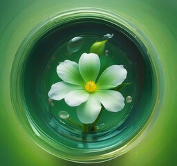 Illustration of water drop with spring flower.
