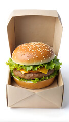 Hamburger in a box isolated on a white background