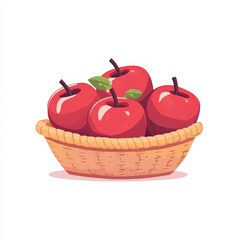 Fresh Red Apples in a Woven Basket on a White Background Ideal for Healthy Living, Organic Produce, and Seasonal Promotions