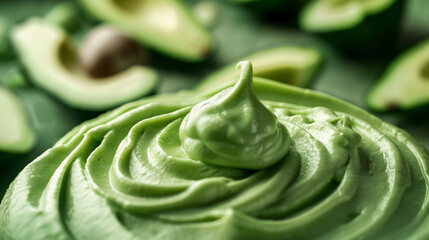 Close-up of smooth and rich green avocado cream
