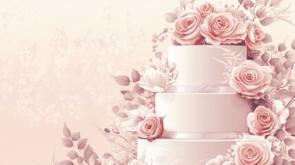 Elegant Three-Tier Wedding Cake Surrounded by Beautiful Roses