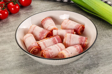 Fresh raw pork bacon roll
