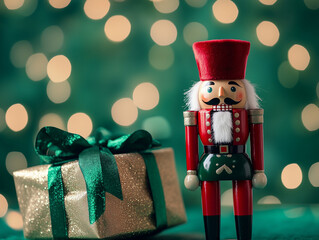 christmas gift box with nutcracker