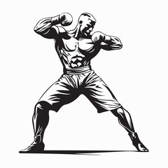 Kickboxer Vector image. Kickboxer Pose Image Illustrations isolated on white background.
