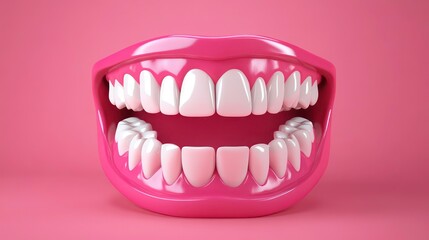 Naklejka premium vibrant pink oversized dental mouth showcasing bright white teeth against pink background