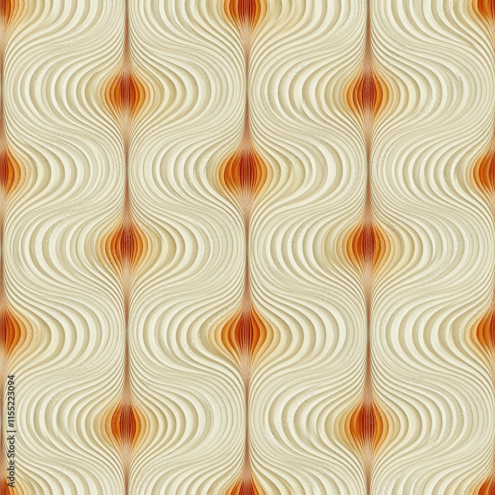 Poster orange and beige abstract wavy lines creating a seamless pattern