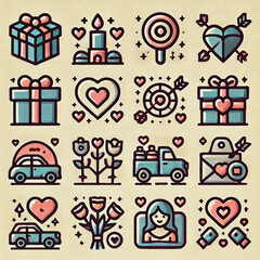Fototapeta premium icon, vector, photo, illustration, image, art image, wallpaper, color, unique, Unique icons and symbols for Valentine's gifts