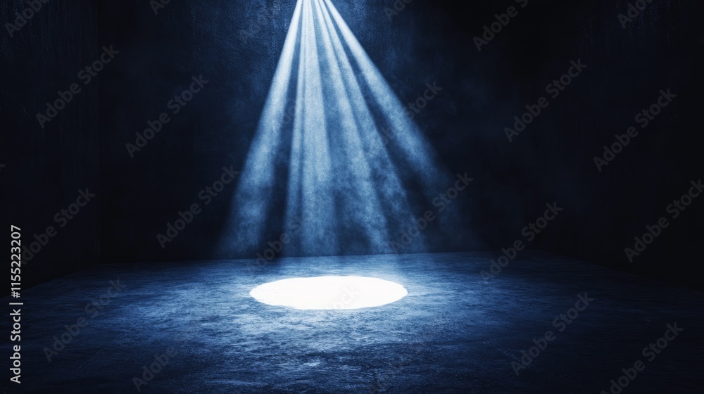 Poster a dramatic scene with a single spotlight illuminating the center, highlighting bold textures and cre