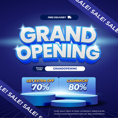 Grand Opening Sale discount deals Editable text with soft dark blue gradient Voucher exclusive Square banner
