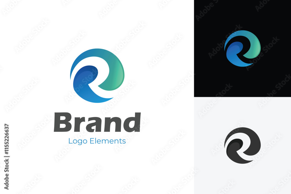 Fototapete abstract letter r with circle logo icon design with curve shape for waves symbol, can be used brand 