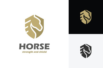 Elegant Horse with Shield logo icon design vector graphic symbol for strong animal riding logo template