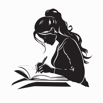 Silhouette A Woman Writing Images vector isolated on white background.