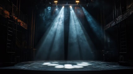 Obraz premium Bold lighting from a single spotlight illuminates the center of a darkened scene, with dramatic shadows adding depth to the composition