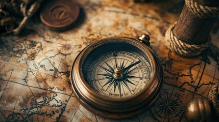 Exploring ancient navigation tools historical map still life vintage environment close-up adventure concept