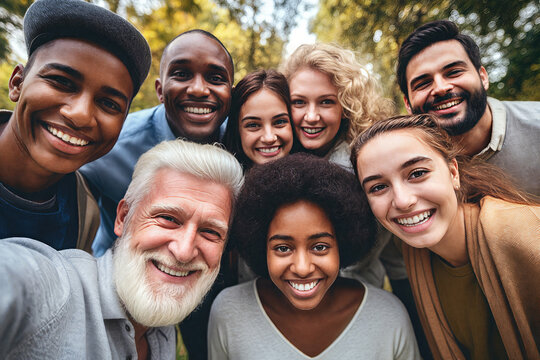 Diverse group of people smiling in joy, a unique crowd, ethnic diversity, different cultures, family, multicultural friends, cultural mixing pot, friendship, family, happy faces

