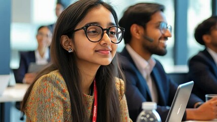 Young woman participating in ethical AI events discussing technology future