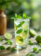 Refreshing summer mojito cocktail with lime and mint