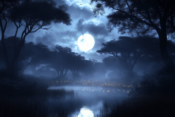 night landscape with water