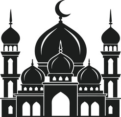 Elegant Mosque Silhouette with Crescent Moon