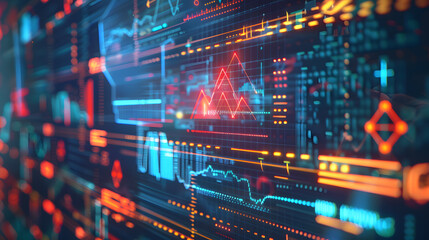 Obraz premium Risk management analysis digital graphs with caution