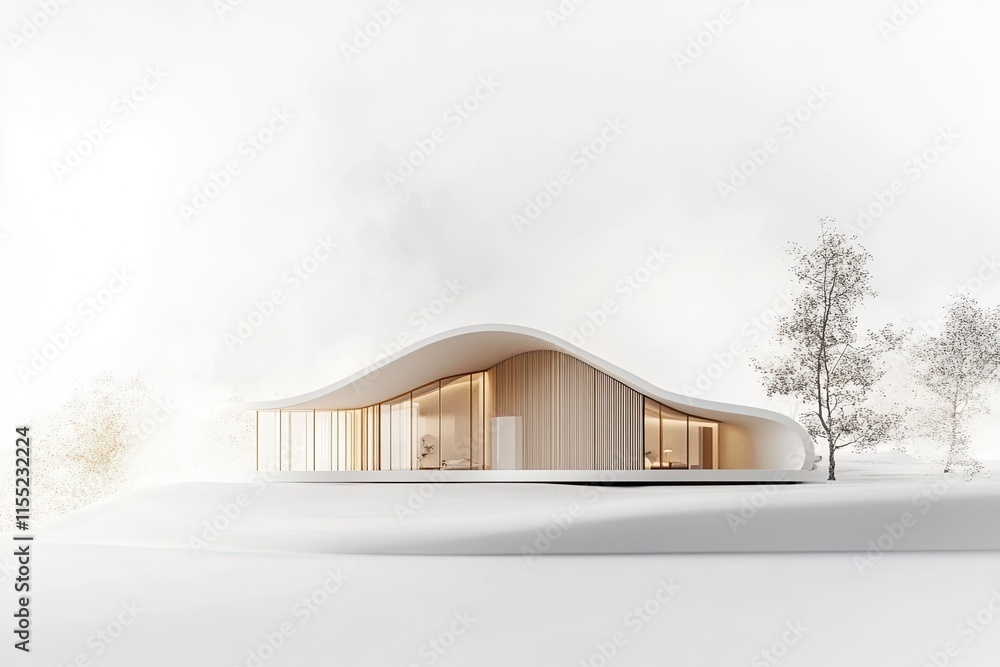 Poster architecture 3d rendering illustration of modern minimal house on white background