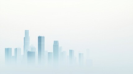 Obraz premium Modern skyscrapers emerging from a soft fog, creating a serene and ethereal cityscape.