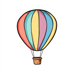 Obraz premium Colorful Hot Air Balloon with Stripes in a Playful Art Style on a White Background for Travel and Adventure Themes