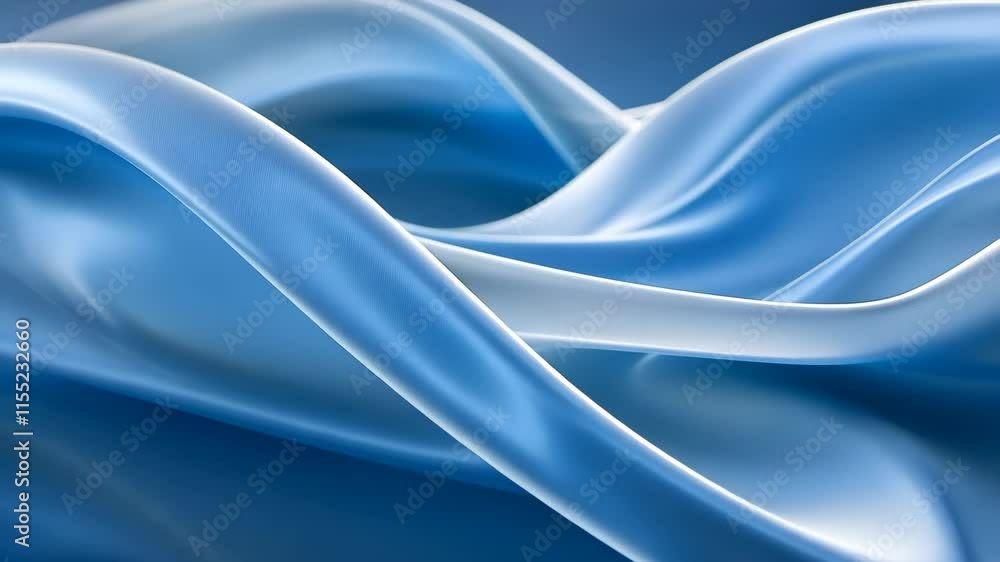 Poster flowing blue satin fabric creating smooth waves and elegant textures in a soft light environment