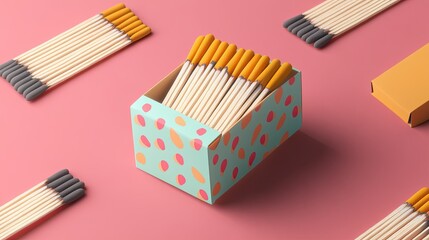 Fototapeta premium Product Packaging Flatlay Match Box Mockup With Generative AI