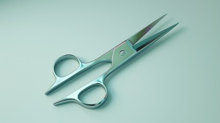 Obraz premium A shiny pair of stainless steel surgical scissors, isolated on a clean white background.