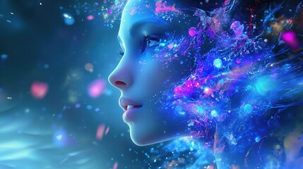 Abstract AI neural network in glowing blue and purple colors