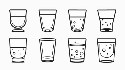 Modern Water Glass Outline Icons Vector Illustration