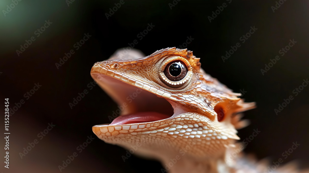 Poster close-up view of a bearded dragon displaying its unique features in a natural setting