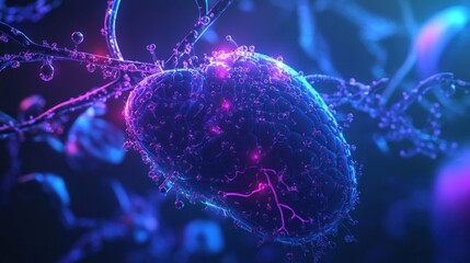 Microscopic Cell Structure Visualization Neon Blue Pink Hues Abstract 3D Render