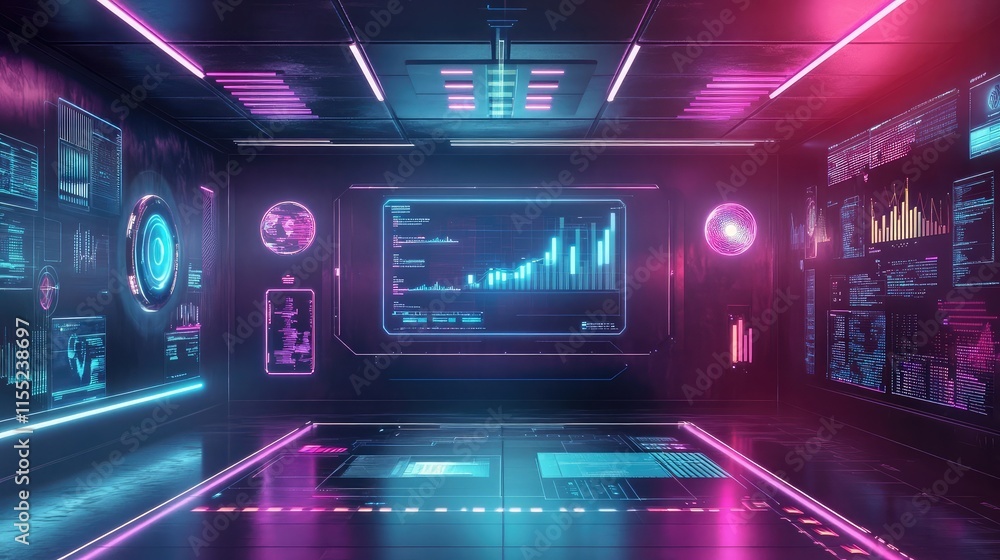 Poster advanced virtual workspace showing data trends and ai analytics