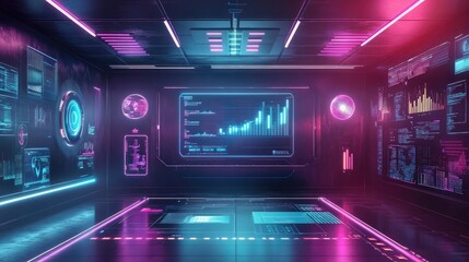 Advanced virtual workspace showing data trends and AI analytics
