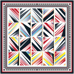 Fototapeta premium Seamless line geometric pattern, A vibrant square design showcasing a series of red, yellow, blue, and black stripes in a structured pattern