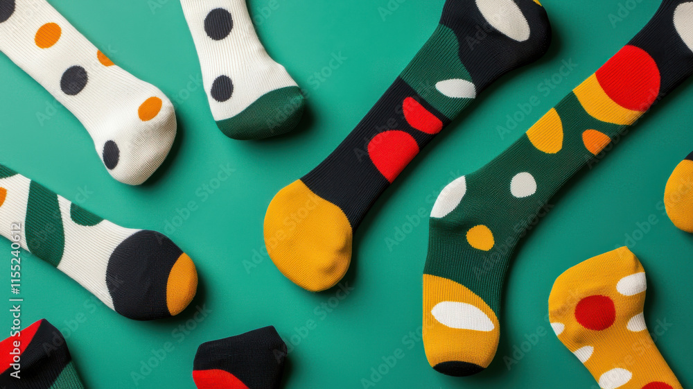 Aufkleber quirky socks lovers concept. dynamic macro shot of textured socks with bold prints and colors