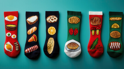 quirky socks lovers concept. Fun socks shaped like food items, perfect for quirky fashion lovers