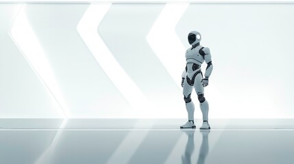 white artificial intelligence humanoid robot stands in futuristic setting technology background copy space
