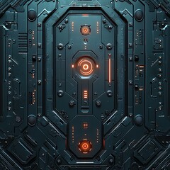 Fototapeta premium Glowing orange core surrounded by intricate machinery. Generative AI
