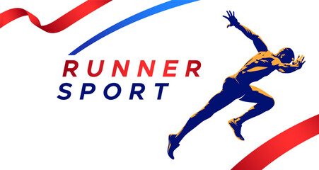 illustration of the silhouette of a sprint athlete. runner athlete in stylish flash of color on white background. National sports day celebration concept	