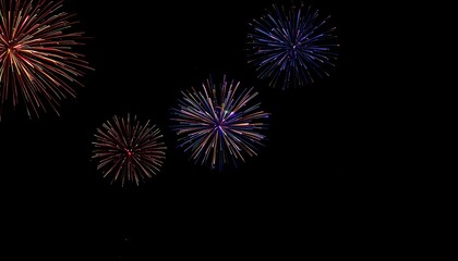 Fototapeta premium Colorful Fireworks Explode Against a Black Night Sky