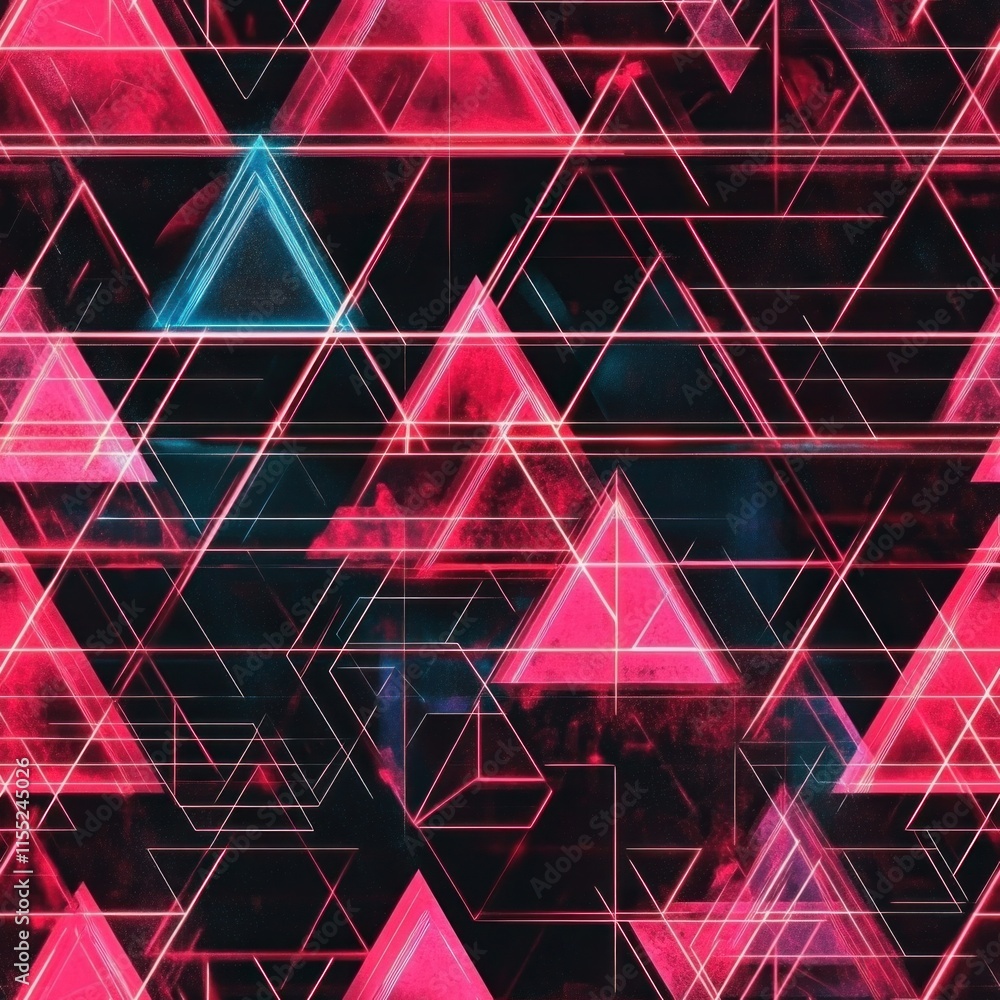 Poster glowing neon triangles creating futuristic technological background