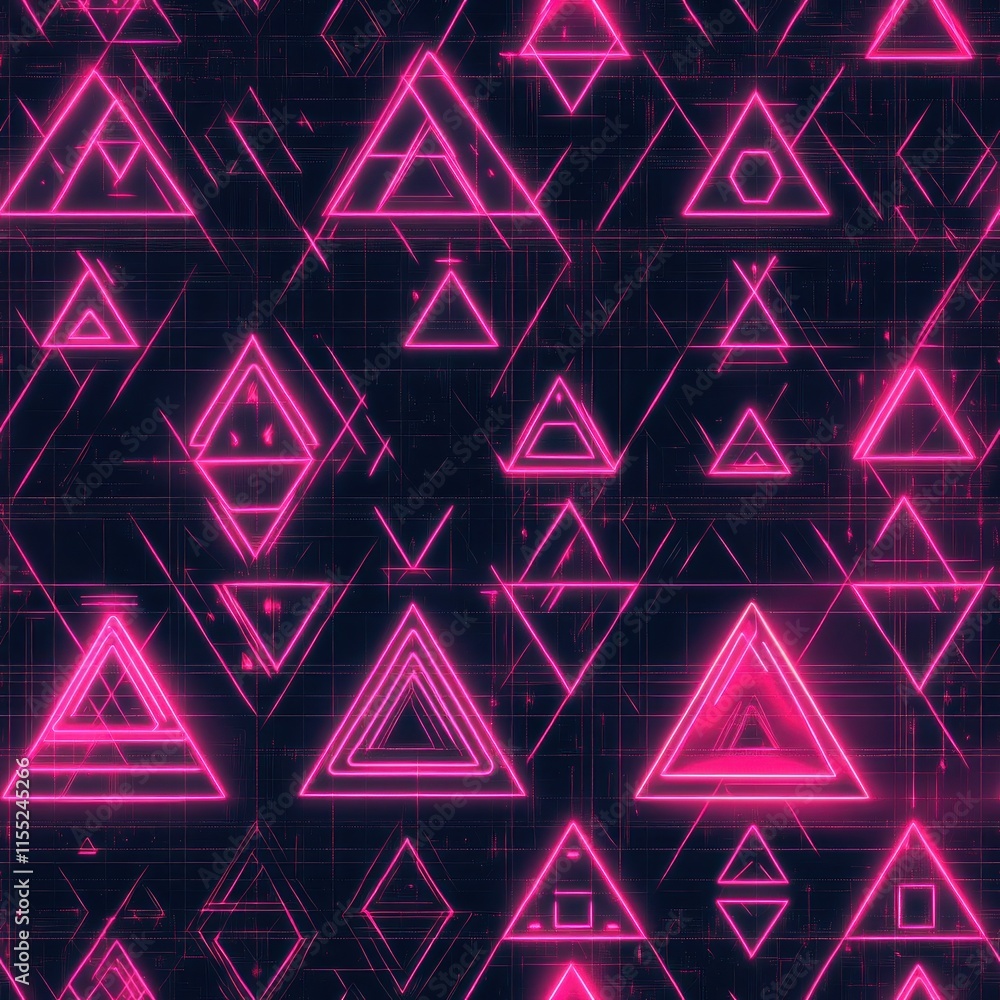 Poster pink neon triangles and geometric shapes creating modern abstract background