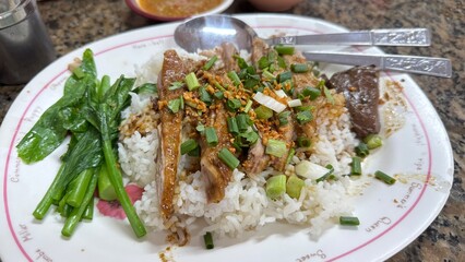 Duck on rice, Chinese style food in a Thai restaurant.