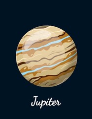 Flat icon of Jupiter planet in outer space.