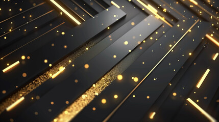 Abstract Luxury Golden Lights on Geometric Black Background
