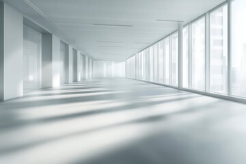 Fototapeta premium Blurred empty open space office. Abstract light bokeh at office interior background 