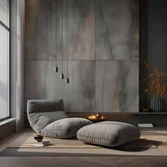 Aesthetic elegant minimalist modern interior design. Clear mock up empty wall for decoration in the apartment. Copy space in the room. Neutral palette of natural colors.